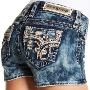 😎HTF🤘 ROCK REVIVAL BETTY Medium ACID WASH EMBELLISHED SHORTS 30